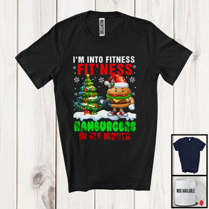 MacnyStore - I'm Into Fitness Fit'ness Hamburgers In My Mouth, Humorous Christmas Santa Food Workout Lover T-Shirt