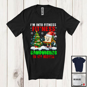 MacnyStore - I'm Into Fitness Fit'ness Sandwiches In My Mouth, Humorous Christmas Santa Food Workout Lover T-Shirt