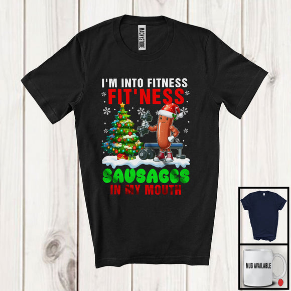 MacnyStore - I'm Into Fitness Fit'ness Sausages In My Mouth, Humorous Christmas Santa Food Workout Lover T-Shirt