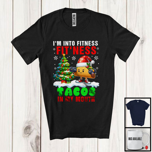 MacnyStore - I'm Into Fitness Fit'ness Tacos In My Mouth, Humorous Christmas Santa Food Workout Lover T-Shirt