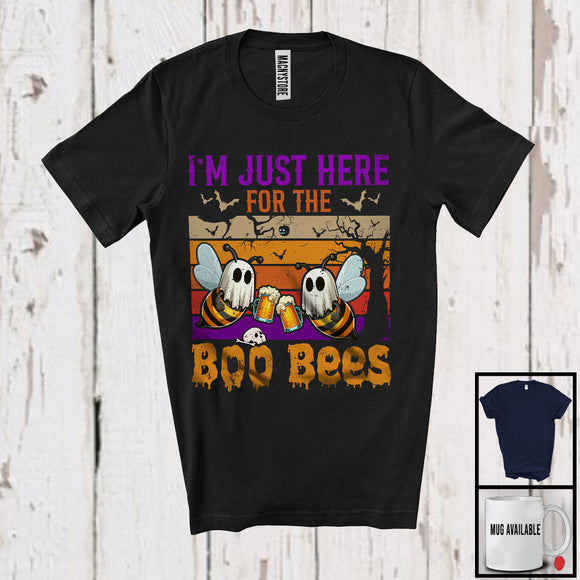 MacnyStore - I'm Just Here For The Boo Bees, Humorous Halloween Bee Drinking Beer, Drunker Boo Ghost T-Shirt