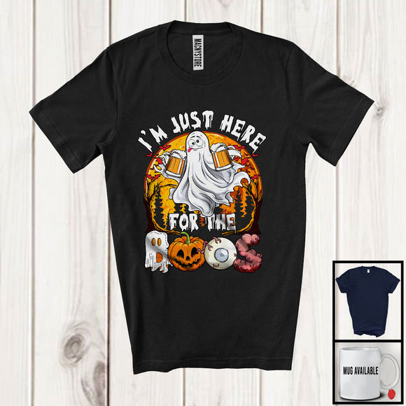 MacnyStore - I'm Just Here For The Boos; Awesome Halloween Moon Boo Ghost Drinking Beer; Drunker Team T-Shirt