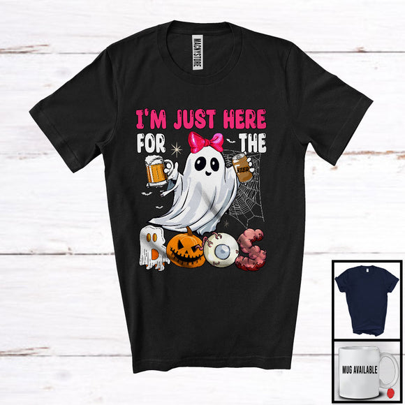 MacnyStore - I'm Just Here For The Boos, Lovely Halloween Drinking Beer Ghost Boo, Pink Girl Women Group T-Shirt