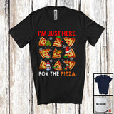 MacnyStore - I'm Just Here For The Pizza; Humorous Christmas Santa Elf Food Lover; X-mas Group T-Shirt