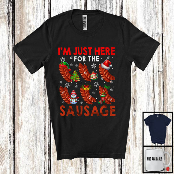 MacnyStore - I'm Just Here For The Sausage; Humorous Christmas Santa Elf Food Lover; X-mas Group T-Shirt