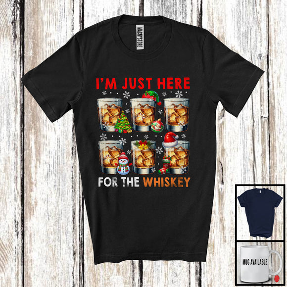 MacnyStore - I'm Just Here For The Whiskey; Humorous Christmas Santa Elf Drinking Drunker; X-mas Group T-Shirt