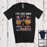 MacnyStore - I'm Just Here For The Wieners, Humorous 4th Of July Hot Dog Sausage, Patriotic Fireworks T-Shirt