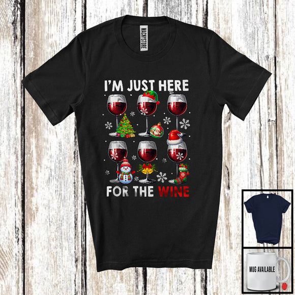 MacnyStore - I'm Just Here For The Wine; Humorous Christmas Santa Elf Drinking Drunker; X-mas Group T-Shirt