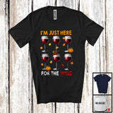 MacnyStore - I'm Just Here For The Wine; Humorous Thanksgiving Pilgrim Drinking Drunker; Family Group T-Shirt