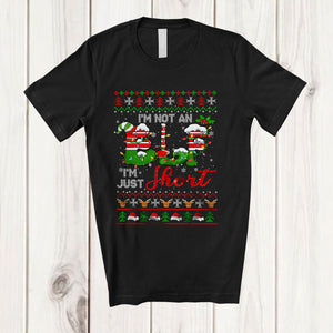 MacnyStore - I'm Not An Elf I'm Just Short; Adorable Christmas Sweater Elf Hat Shoe; X-mas Family Group T-Shirt