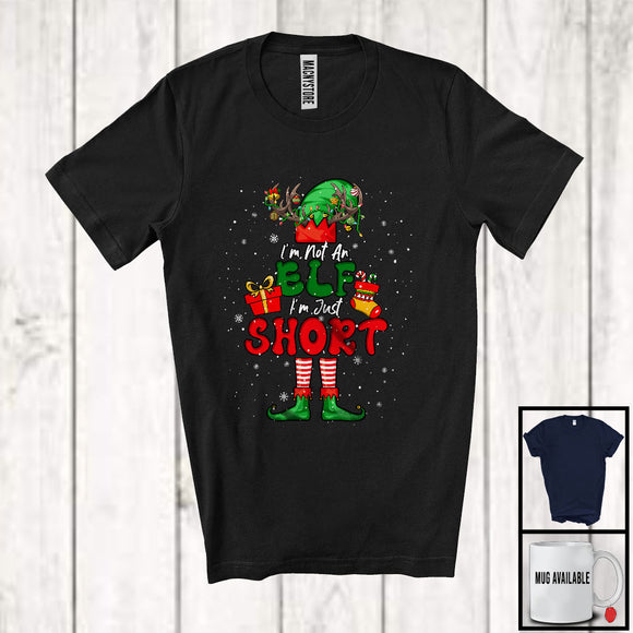 MacnyStore - I'm Not An Elf I'm Just Short; Humorous Christmas Elf Reindeer Snowing; Women Family Group T-Shirt