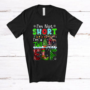 MacnyStore - I'm Not Short I'm a Tall Elf; Lovely Christmas Plaid Elf Moose; X-mas Lights Animal Lover T-Shirt