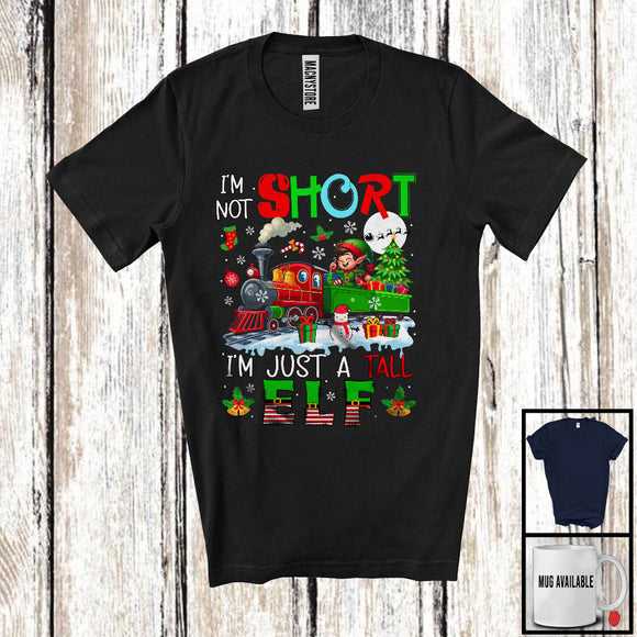 MacnyStore - I'm Not Short Just A Tall Elf; Humorous Christmas Elf On Train Snowing; Family Group T-Shirt