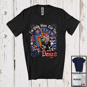 MacnyStore - I'm Only Here For The Hot Dogs, Lovely 4th Of July American Flag Border Collie Owner, Patriotic T-Shirt