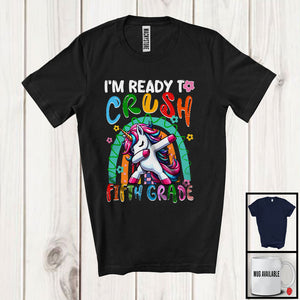 MacnyStore - I'm Ready To Crush Fifth Grade, Adorable First Day Of School Dabbing Unicorn, Rainbow Flowers T-Shirt