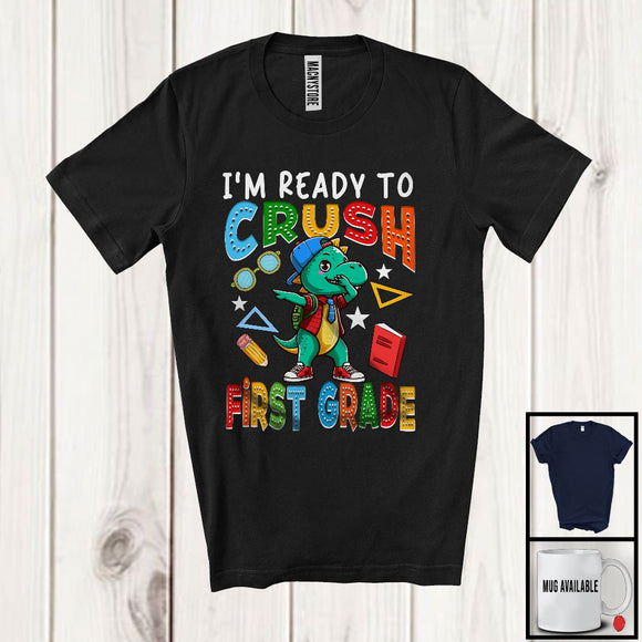 MacnyStore - I'm Ready To Crush First Grade, Adorable First Day Of School Dabbing T-Rex, Dinosaur Lover T-Shirt