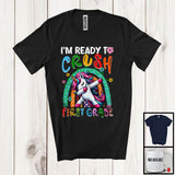MacnyStore - I'm Ready To Crush First Grade, Adorable First Day Of School Dabbing Unicorn, Rainbow Flowers T-Shirt