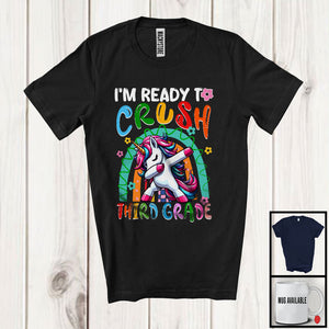 MacnyStore - I'm Ready To Crush Third Grade, Adorable First Day Of School Dabbing Unicorn, Rainbow Flowers T-Shirt