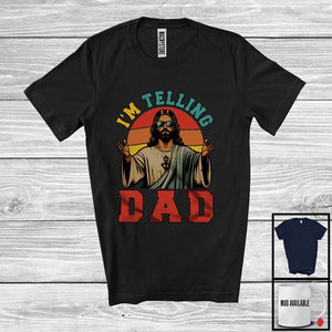 MacnyStore - I'm Telling Dad, Awesome Father's Day Jesus Sunglasses, Vintage Retro Family Group T-Shirt