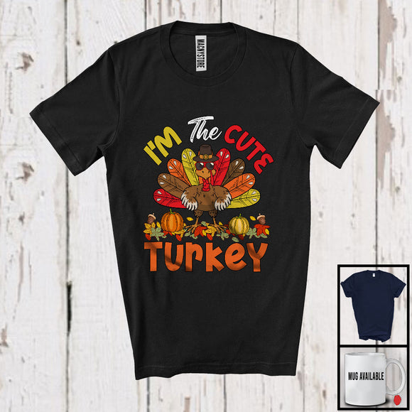 MacnyStore - I'm The Cute Turkey; Adorable Thanksgiving Autumn Turkey Sunglasses; Fall Leaf Family Group T-Shirt