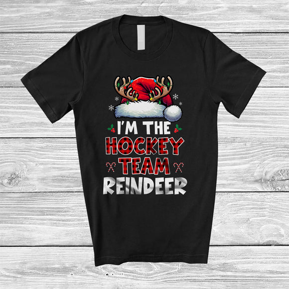 MacnyStore - I'm The Hockey Team Reindeer; Joyful Christmas Red Plaid Santa Reindeer; Sport Player Family T-Shirt