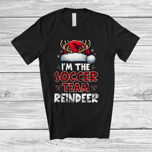 MacnyStore - I'm The Soccer Team Reindeer; Joyful Christmas Red Plaid Santa Reindeer; Sport Player Family T-Shirt