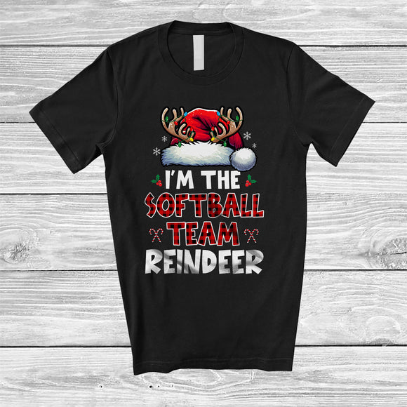 MacnyStore - I'm The Softball Team Reindeer; Joyful Christmas Red Plaid Santa Reindeer; Sport Player Family T-Shirt