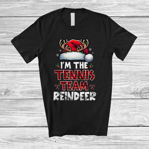 MacnyStore - I'm The Tennis Team Reindeer; Joyful Christmas Red Plaid Santa Reindeer; Sport Player Family T-Shirt