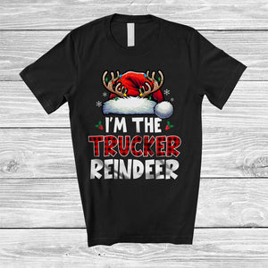 MacnyStore - I'm The Trucker Reindeer; Joyful Christmas Red Plaid Santa Reindeer; Trucker X-mas Family T-Shirt