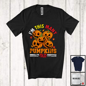 MacnyStore - I'm This Many Pumpkins Old; Horror Halloween Birthday Carved Pumpkins; Family Group T-Shirt