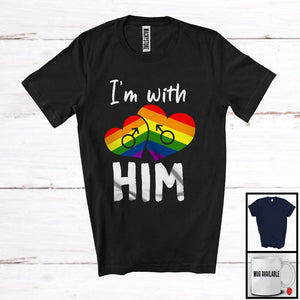 MacnyStore - I'm With Him, Adorable LGBTQ Pride Gay Lesbian Rainbow Hearts, Matching Couple LGBT Pride T-Shirt