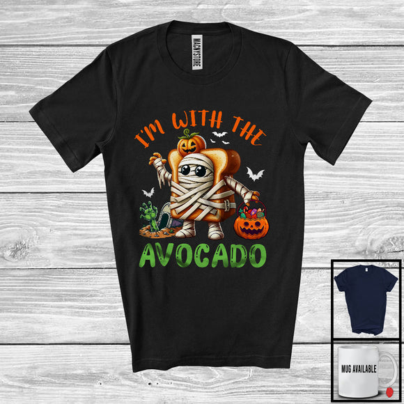 MacnyStore - I'm With The Avocado; Humorous Halloween Toast Avocado Mummy; Vegan Couple Family Group T-Shirt