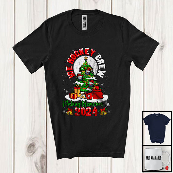 MacnyStore - Ice Hockey Crew Making Memories In 2024; Joyful Christmas Tree Moon; Sport Player Group T-Shirt