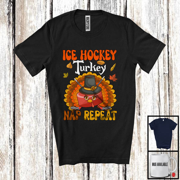 MacnyStore - Ice Hockey Turkey Nap Repeat, Awesome Thanksgiving Fall Leaves Turkey, Sport Player Team T-Shirt