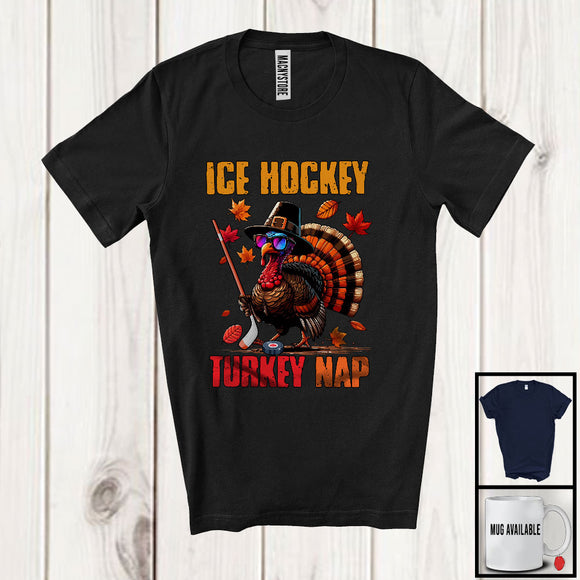 MacnyStore - Ice Hockey Turkey Nap; Sarcastic Thanksgiving Turkey Sunglasses Playing Ice Hockey; Sport Player T-Shirt