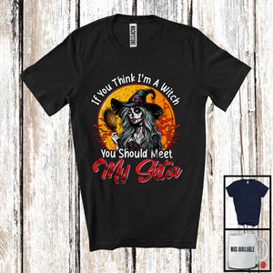 MacnyStore - If You Think I'm A Witch You Should Meet My Sister, Sarcastic Halloween Moon, Family Group T-Shirt