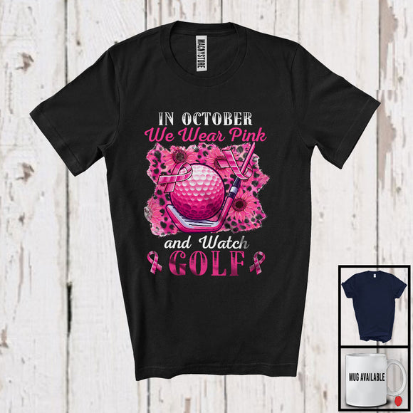 MacnyStore - In October We Wear Pink Golf; Joyful Breast Cancer Awareness Sport Player; Leopard Sunflowers T-Shirt