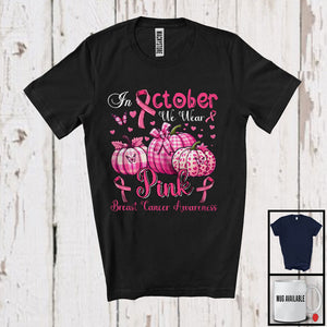 MacnyStore - In October We Wear Pink; Lovely Breast Cancer Awareness Pink Leopard Plaid Pumpkins; Family T-Shirt