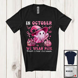 MacnyStore - In October We Wear Pink; Lovely Breast Cancer Halloween Ribbon Boo; Leopard Pumpkins T-Shirt