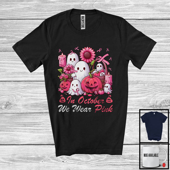 MacnyStore - In October We Wear Pink; Lovely Halloween Boo Breast Cancer Awareness; Pink Ribbon T-Shirt