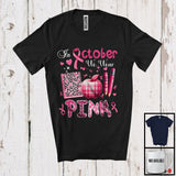 MacnyStore - In October We Wear Pink; Proud Breast Cancer Awareness Teacher Tools Leopard Plaid T-Shirt