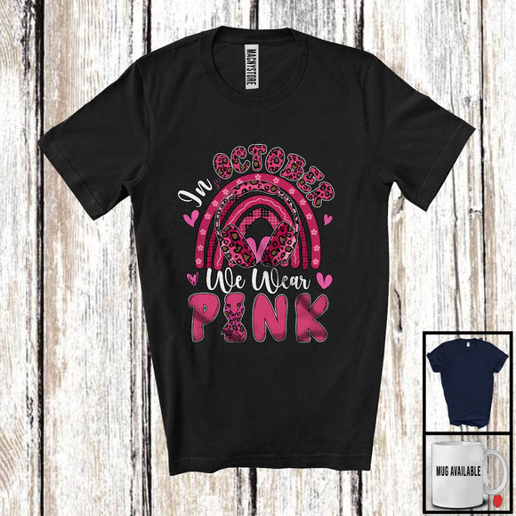 MacnyStore - In October We Wear Pink; Proud Jobs Breast Cancer Awareness Dispatcher; Plaid Ribbon Rainbow T-Shirt