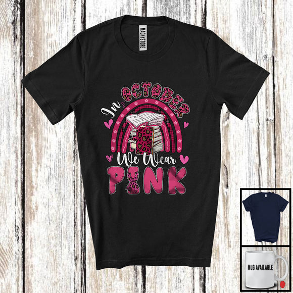 MacnyStore - In October We Wear Pink; Proud Jobs Breast Cancer Awareness Librarian; Plaid Ribbon Rainbow T-Shirt