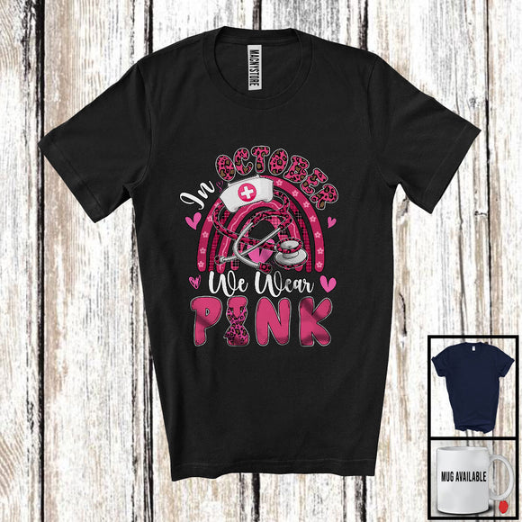 MacnyStore - In October We Wear Pink; Proud Jobs Breast Cancer Awareness Nurse; Plaid Ribbon Rainbow T-Shirt