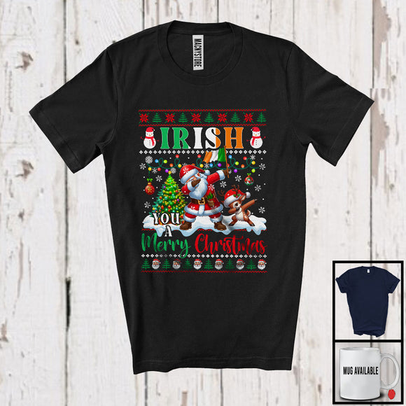 MacnyStore - Irish You A Merry Christmas; Humorous X-mas Sweater Dabbing Santa Irish Flag; Family T-Shirt