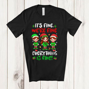 MacnyStore - It's Fine We're Fine Everything Is Fine; Lovely Christmas Three Elf Teacher; Family Group T-Shirt