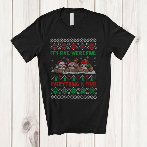 MacnyStore - It's Fine We're Fine Everything Is Fine; Lovely Christmas Three Sloth Teacher; X-mas Sweater T-Shirt