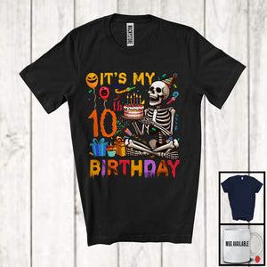 MacnyStore - It's My 10th Birthday; Joyful 10th Birthday Celebration Halloween Skeleton; Family Group T-Shirt