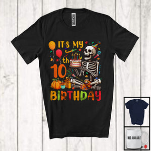 MacnyStore - It's My 10th Birthday; Joyful 10th Birthday Celebration Thanksgiving Skeleton; Family Group T-Shirt