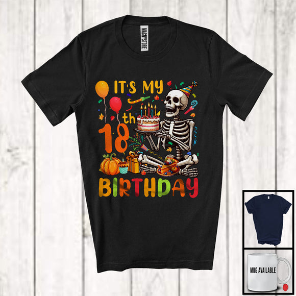 MacnyStore - It's My 18th Birthday; Joyful 18th Birthday Celebration Thanksgiving Skeleton; Family Group T-Shirt